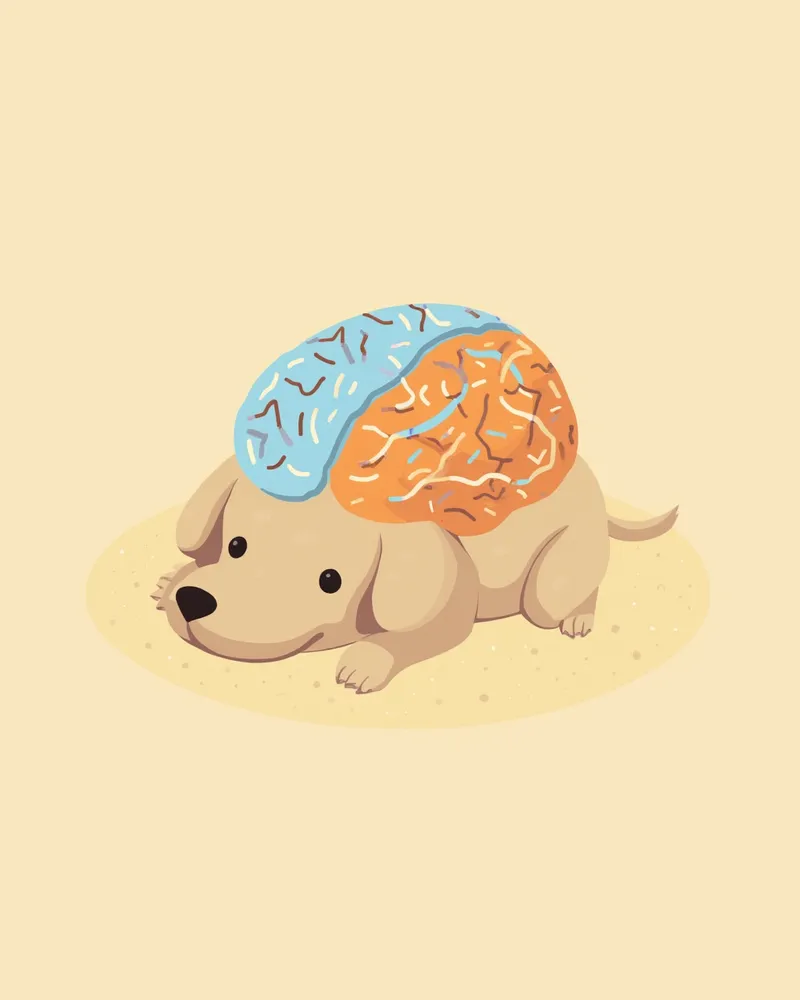 강아지 뇌의 세로토닌 신경 전달 경로를 보여주는 일러스트