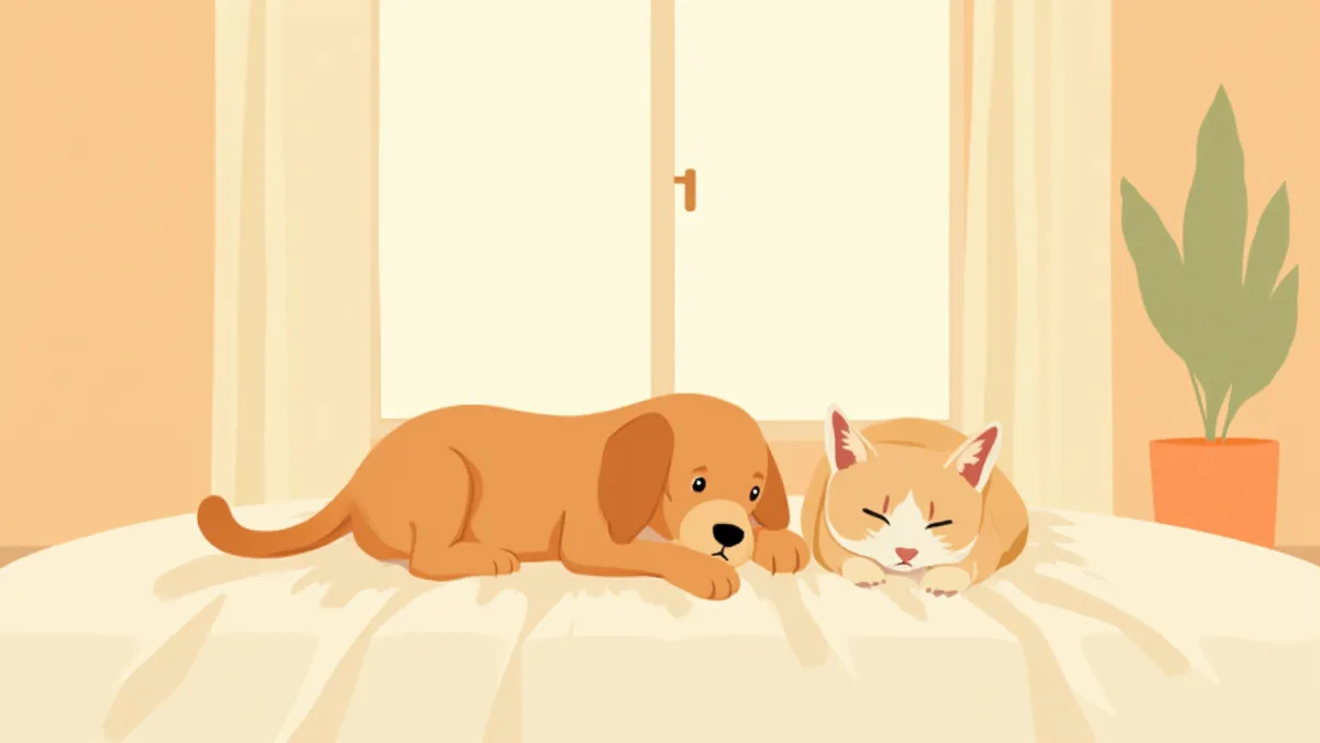 편안하게 쉬고 있는 강아지와 고양이