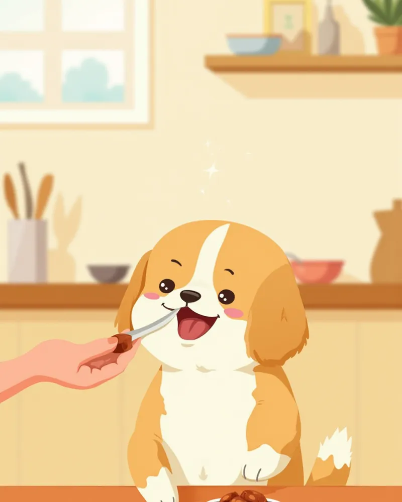 보호자 손에서 츄어블 약을 먹는 강아지