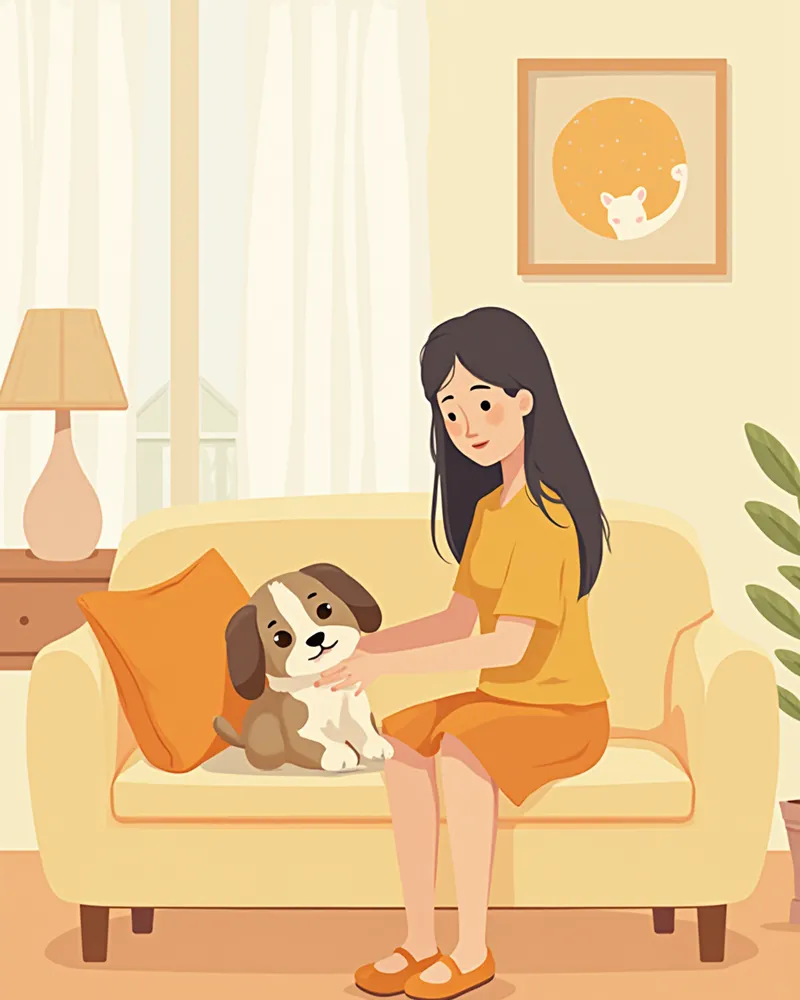 집에서 반려동물을 관찰하는 보호자