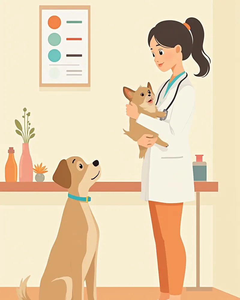 수의사가 강아지의 혈액 검사 결과를 확인하는 모습