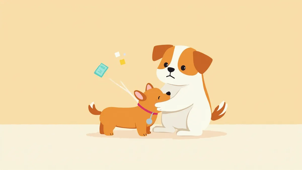 얼굴이 부은 강아지를 진료하는 수의사의 모습