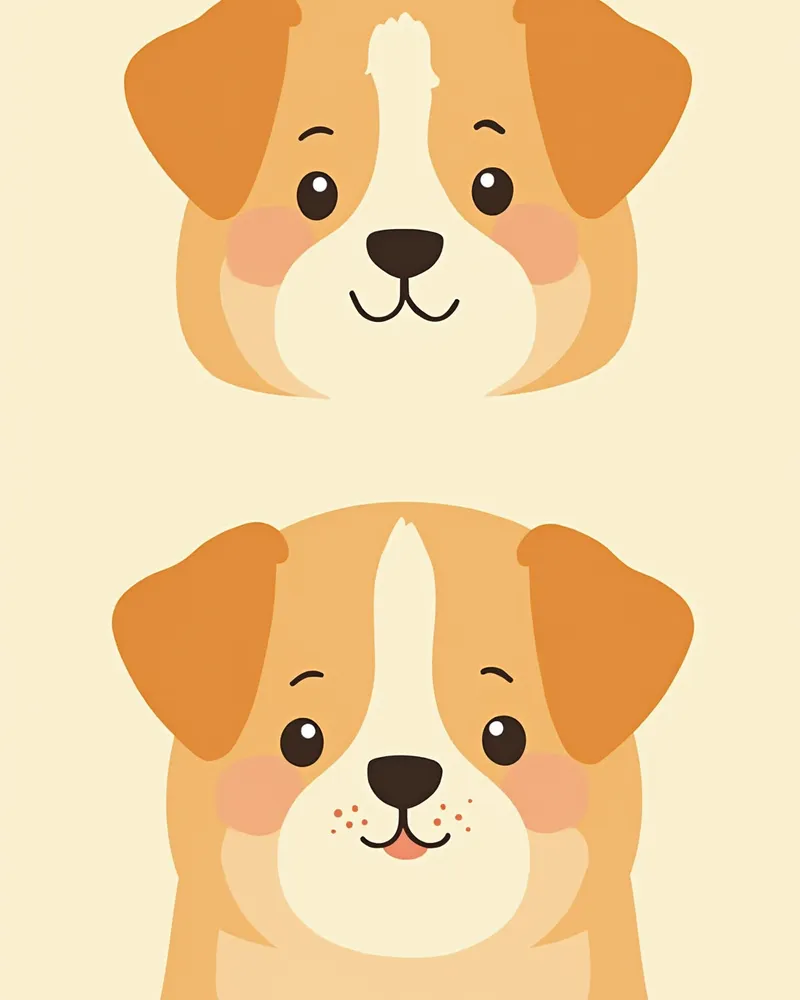 정상 얼굴과 부종이 생긴 강아지 얼굴 비교 일러스트