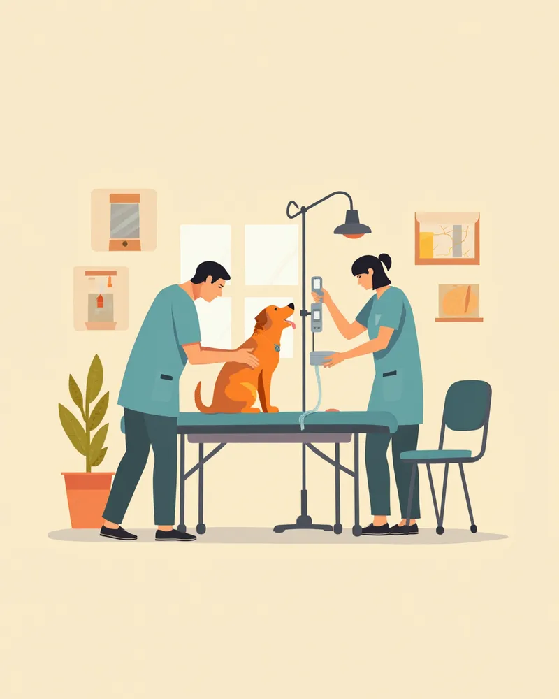 응급처치실에서 강아지에게 수액과 산소를 공급하는 수의 의료진