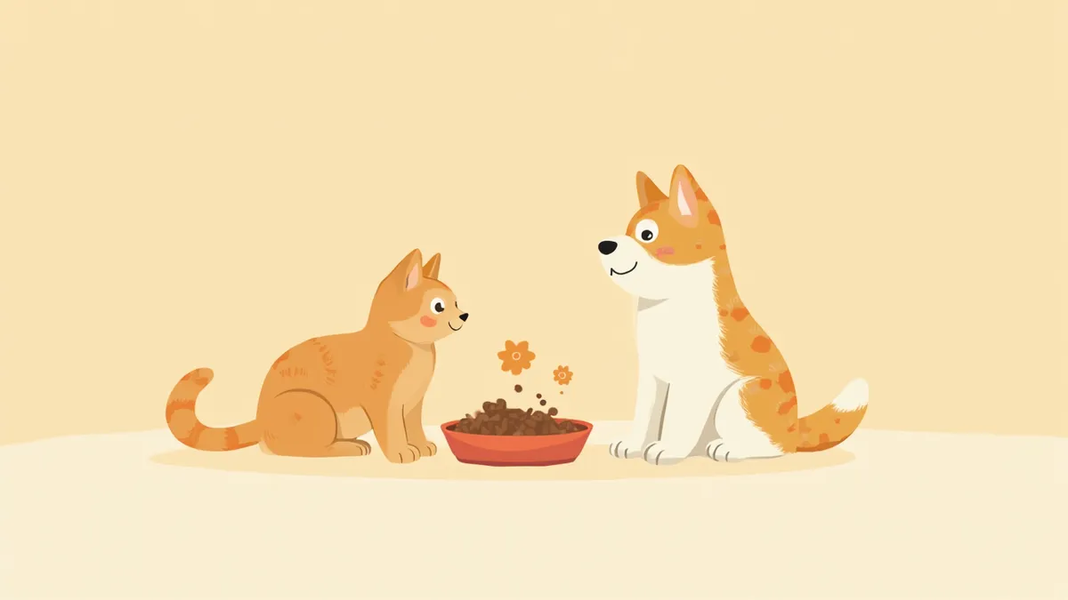 사료 포장지를 확인하는 보호자와 강아지·고양이