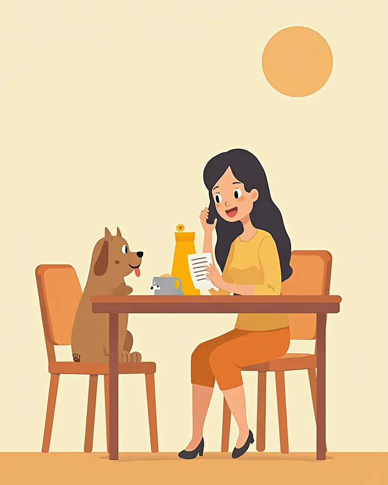 사료 봉투와 영수증을 들고 고객센터에 문의하는 보호자