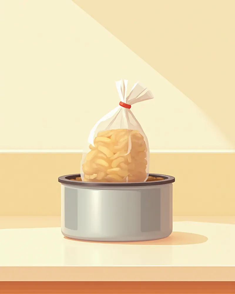 원포장을 그대로 담은 스테인리스 밀폐용기 클로즈업