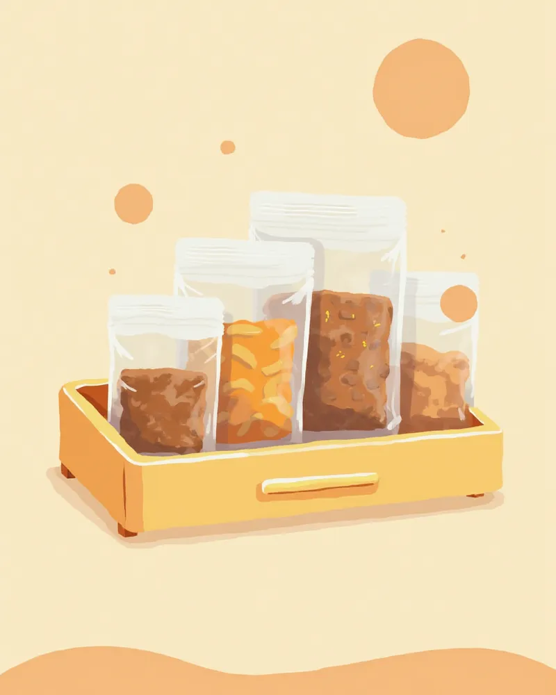 소분 포장된 사료를 냉장고에 보관한 모습