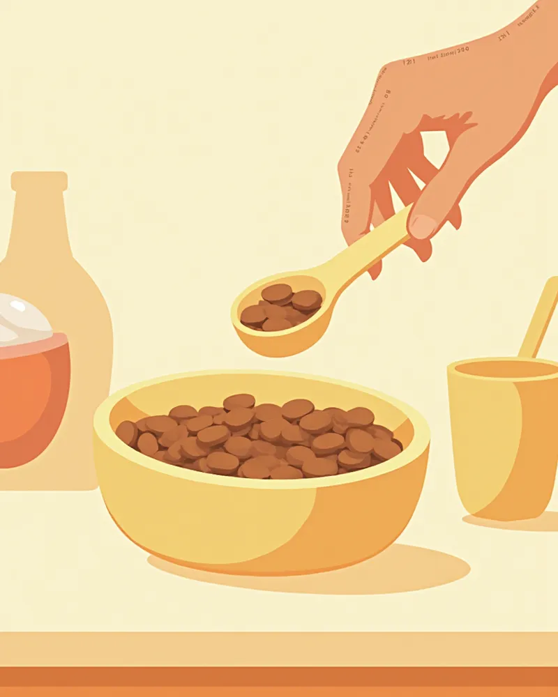 기존 사료에 새 사료를 계량해 섞는 손