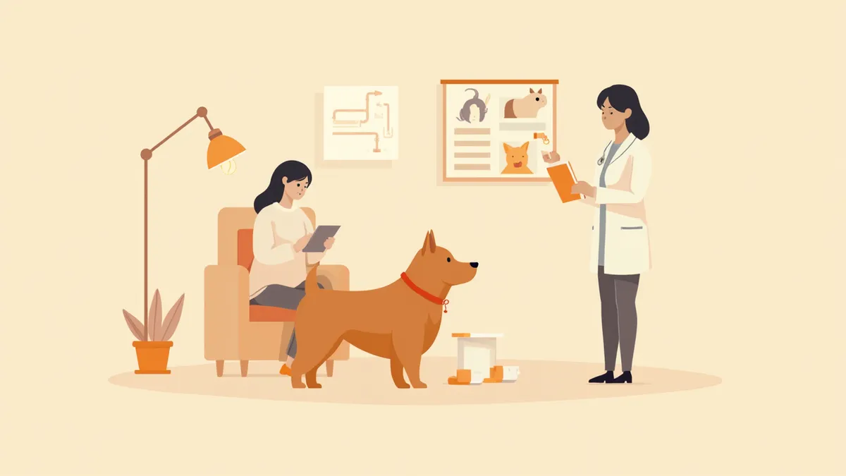 수의사와 식이시험을 상담하는 보호자