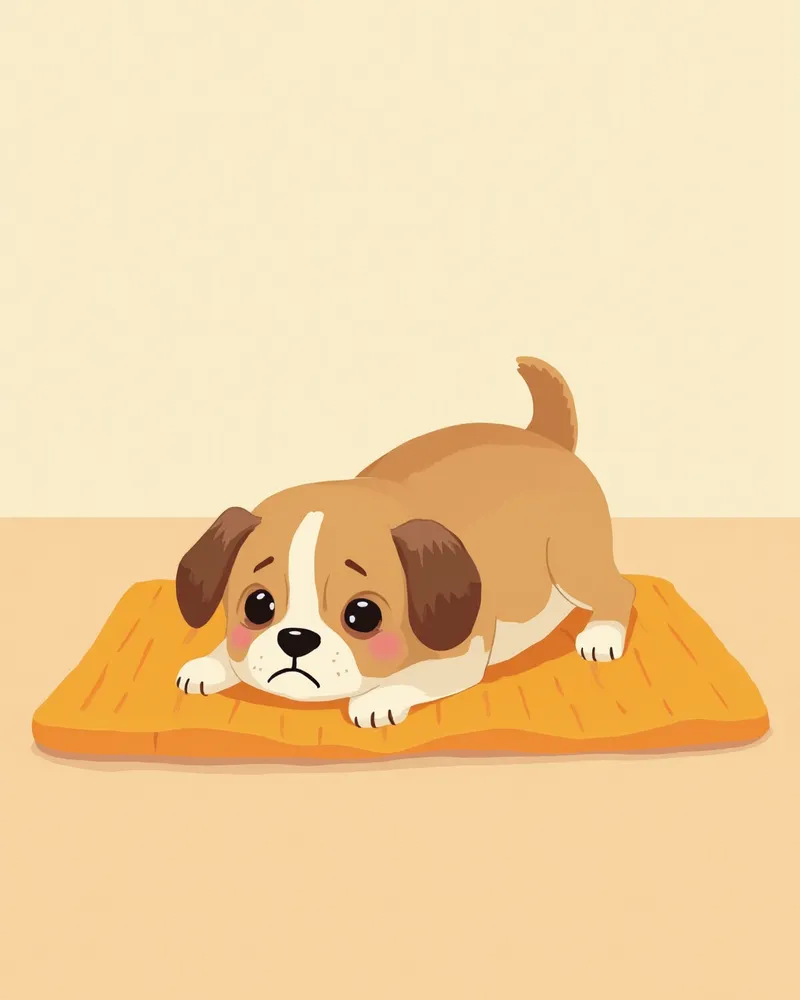 불편한 표정으로 누워 있는 강아지 클로즈업