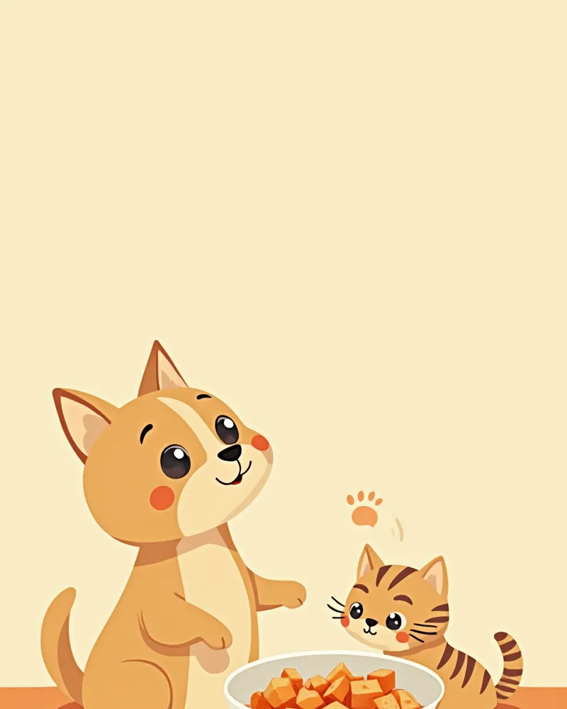 동결건조 닭가슴살 간식을 바라보는 강아지와 고양이