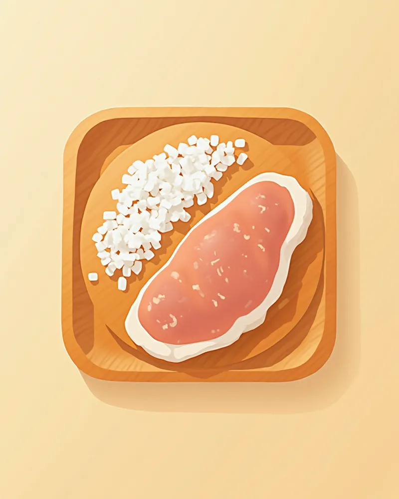 동결건조 오리고기와 명태 간식을 나무 트레이에 정리한 모습