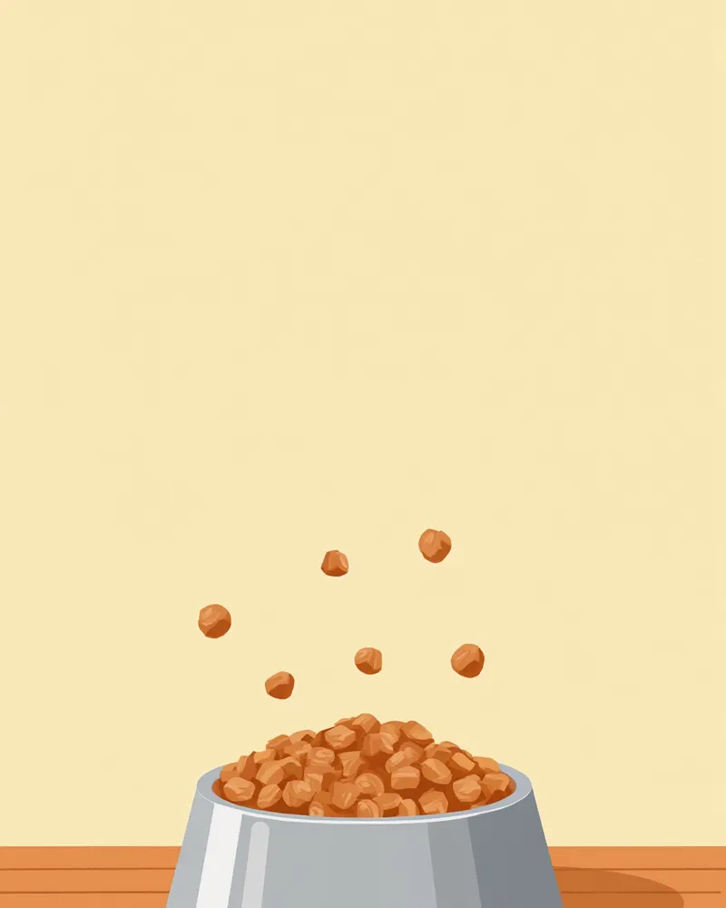 스테인리스 그릇에 담긴 건사료 알갱이