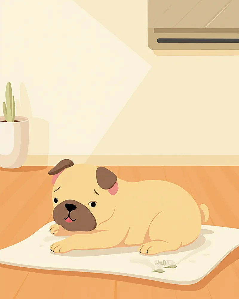 쿨링 매트 위에서 편안하게 쉬고 있는 프렌치 불독