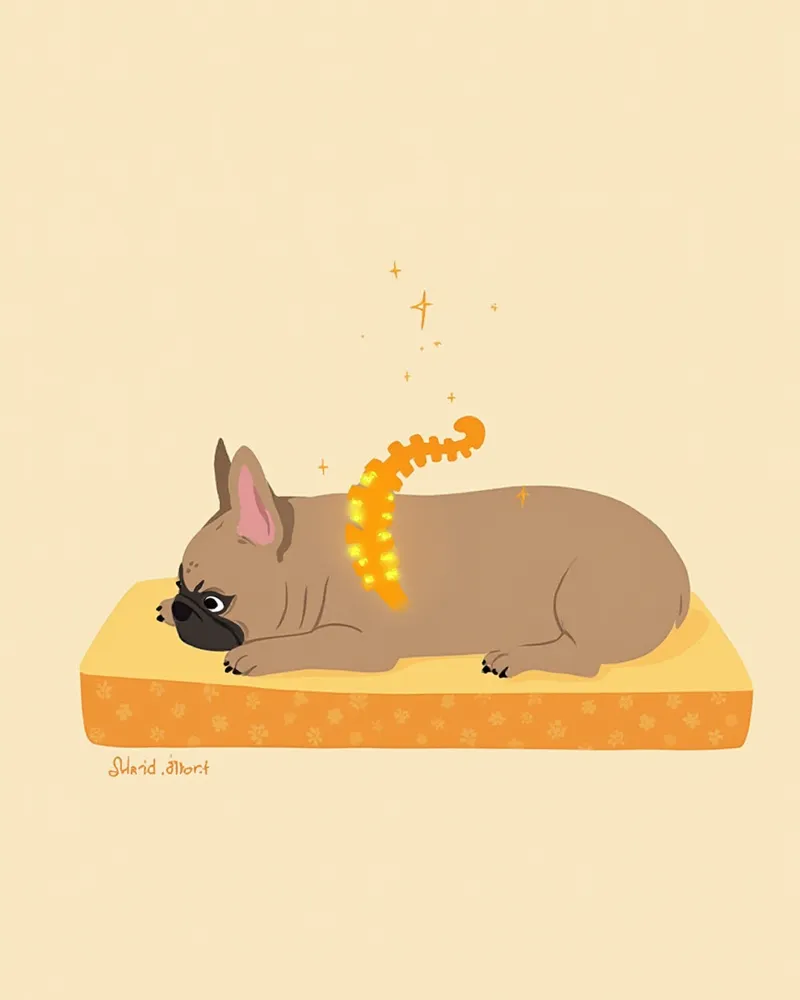 척추 건강을 나타내는 프렌치 불독 일러스트