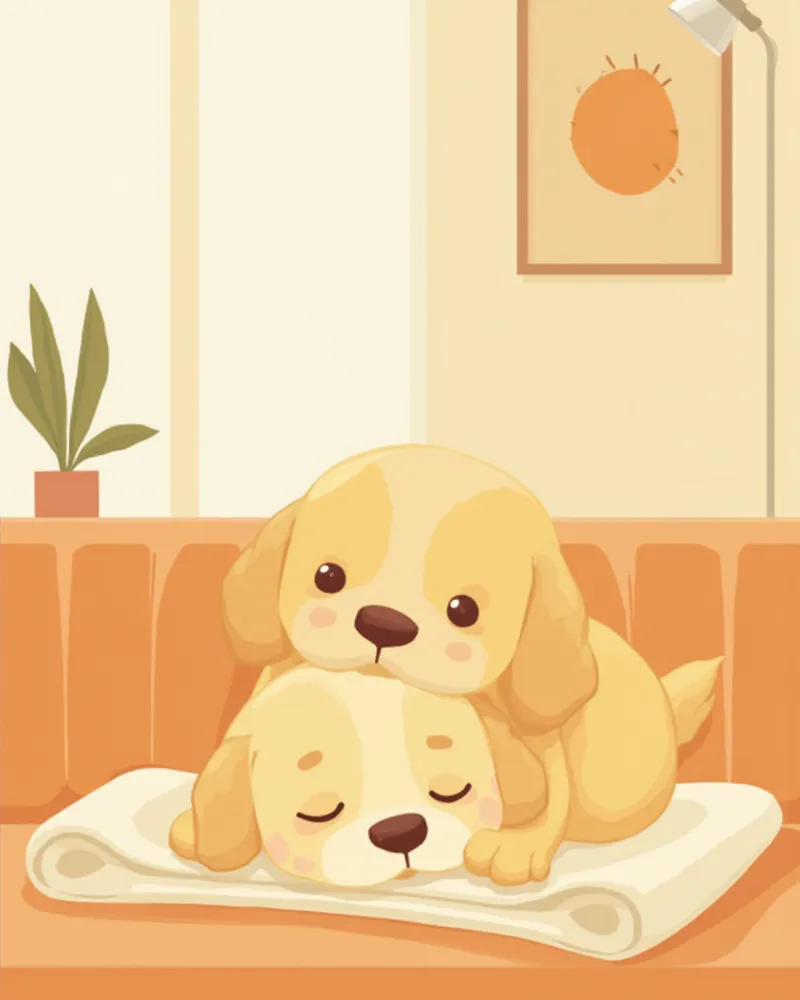 안저검사 후 어둑한 집에서 쉬는 강아지