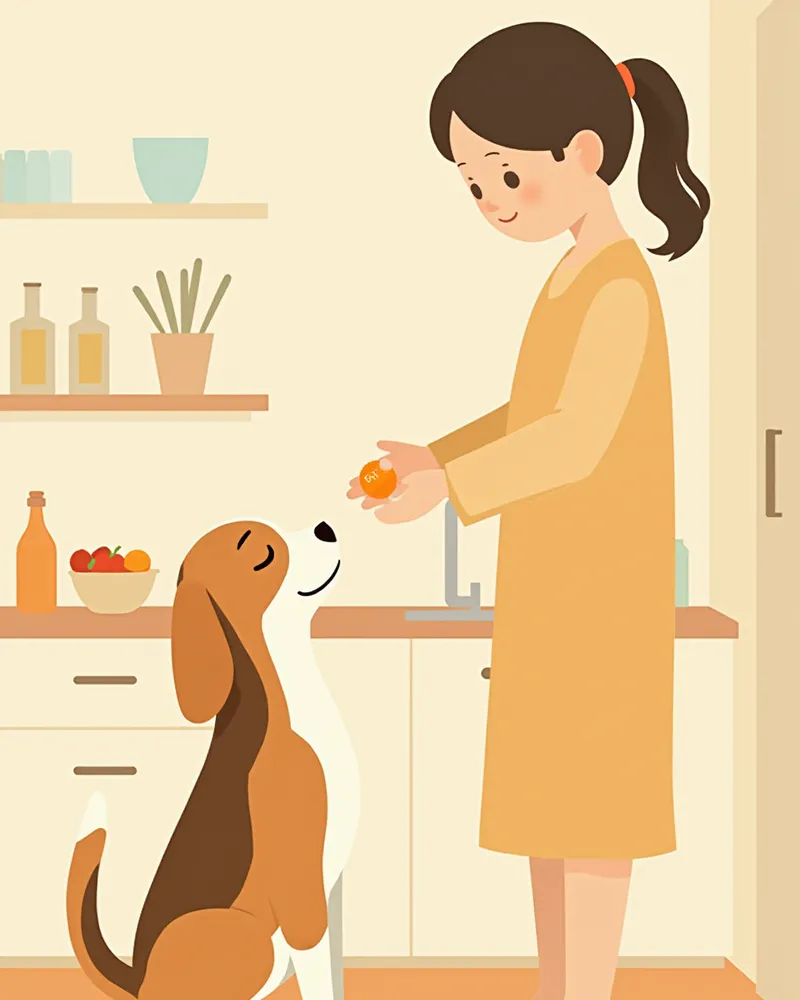 보호자가 강아지에게 약을 먹이는 모습