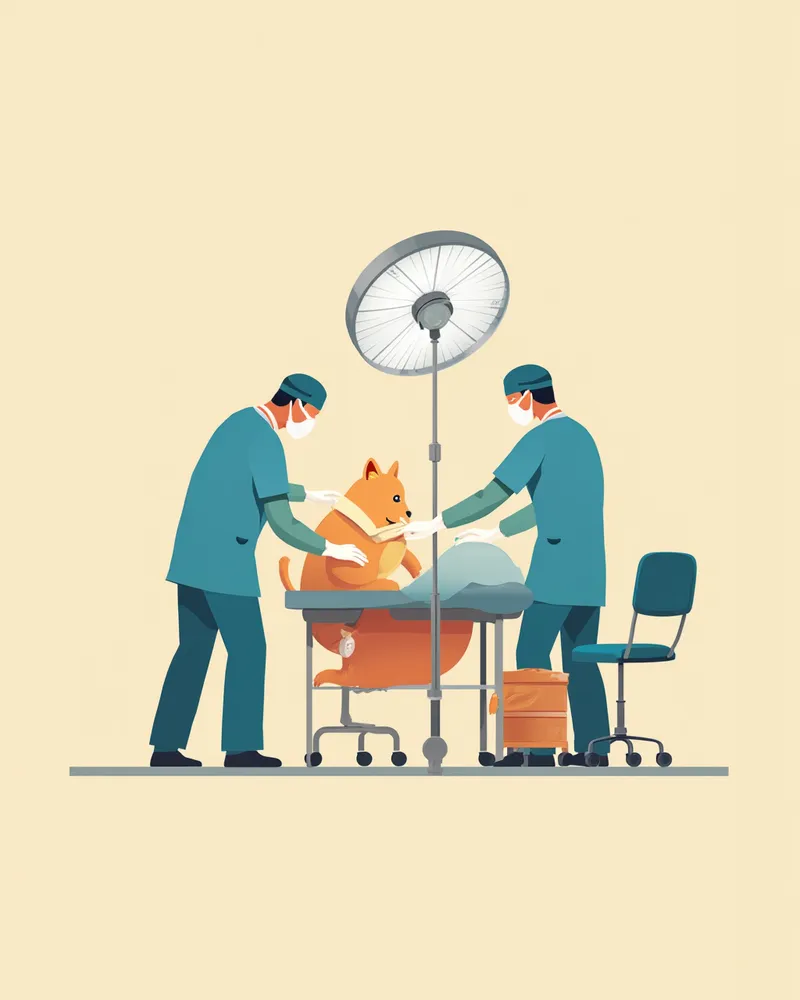 수술실에서 강아지 복부 수술을 진행하는 수의료진