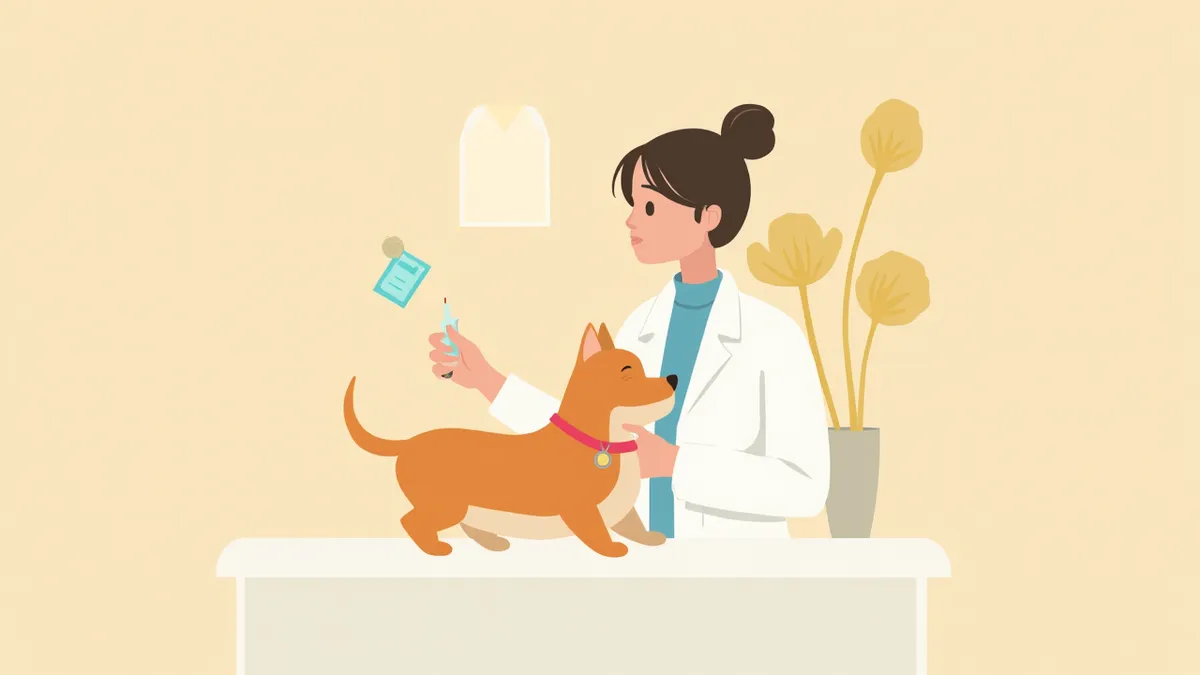 수의사가 강아지 구강 면봉으로 유전자 검사 샘플을 채취하는 모습