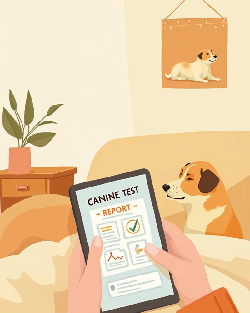 보호자가 강아지 유전자 검사 결과지를 살펴보는 모습