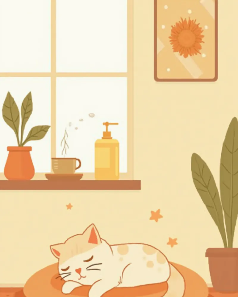 시니어 친화적으로 꾸며진 공간에서 쉬고 있는 고령묘