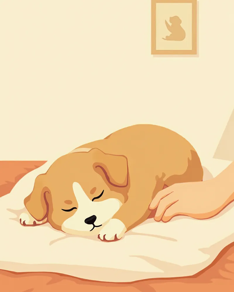 내시경 검사 후 집에서 편안히 회복 중인 반려견