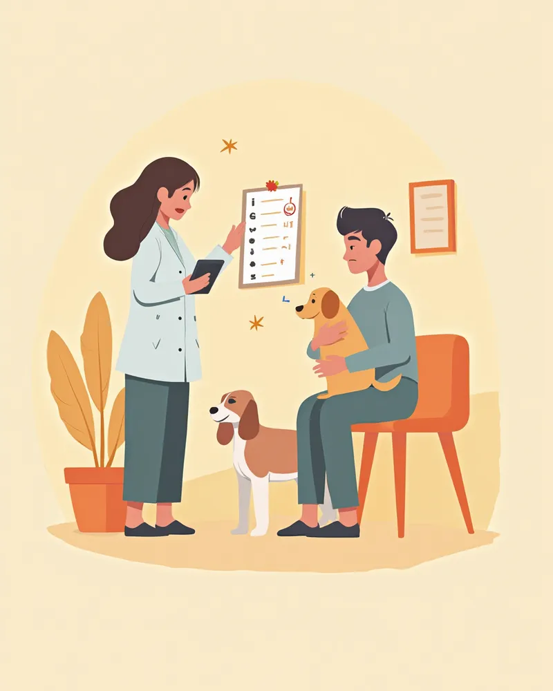 수의사가 보호자에게 검사 결과를 설명하는 모습