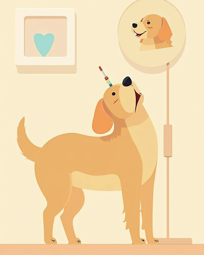 골든 리트리버의 림프절에 세침흡인검사를 시행하는 수의사