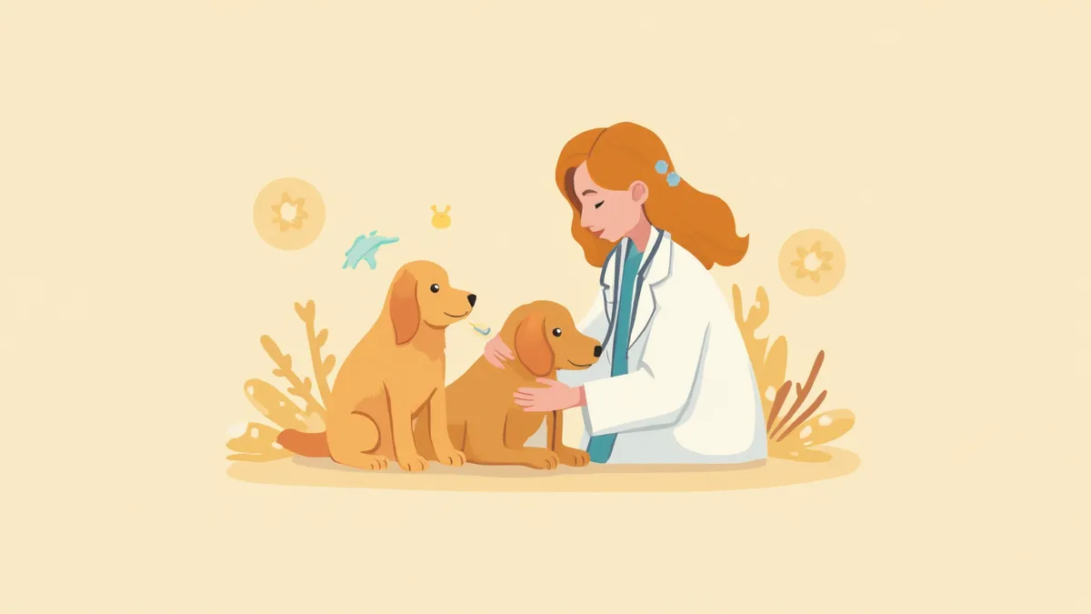 수의사에게 검진받는 골든 리트리버