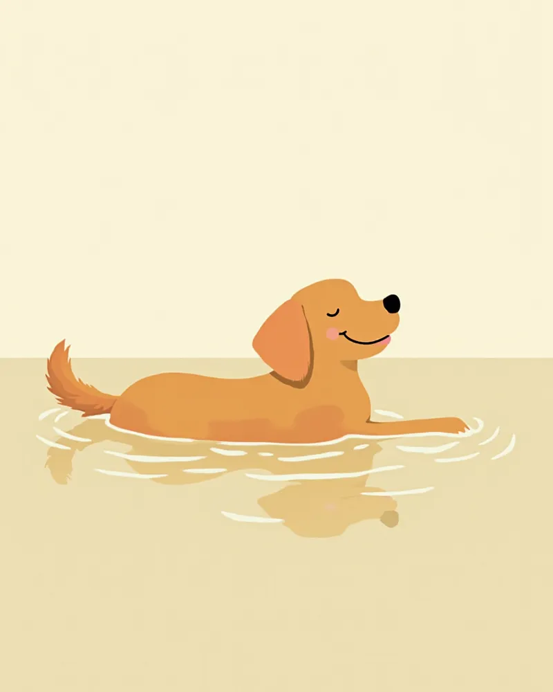 잔잔한 호수에서 수영하는 골든 리트리버