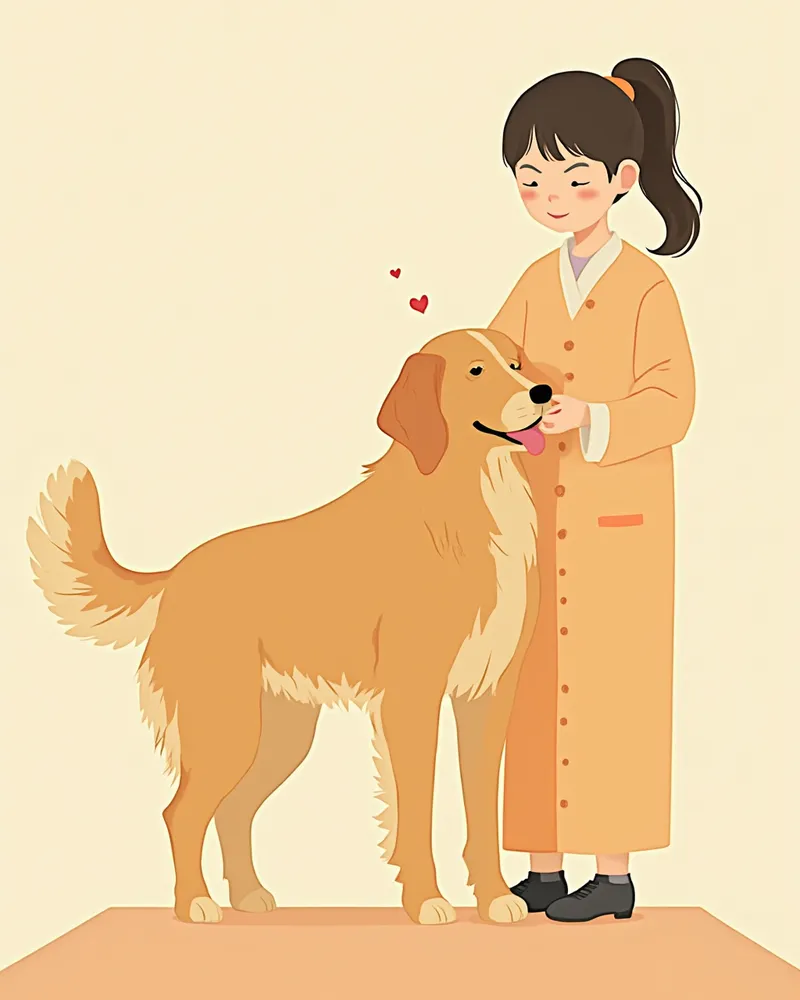 그루밍 중 골든 리트리버의 귀를 점검하는 보호자