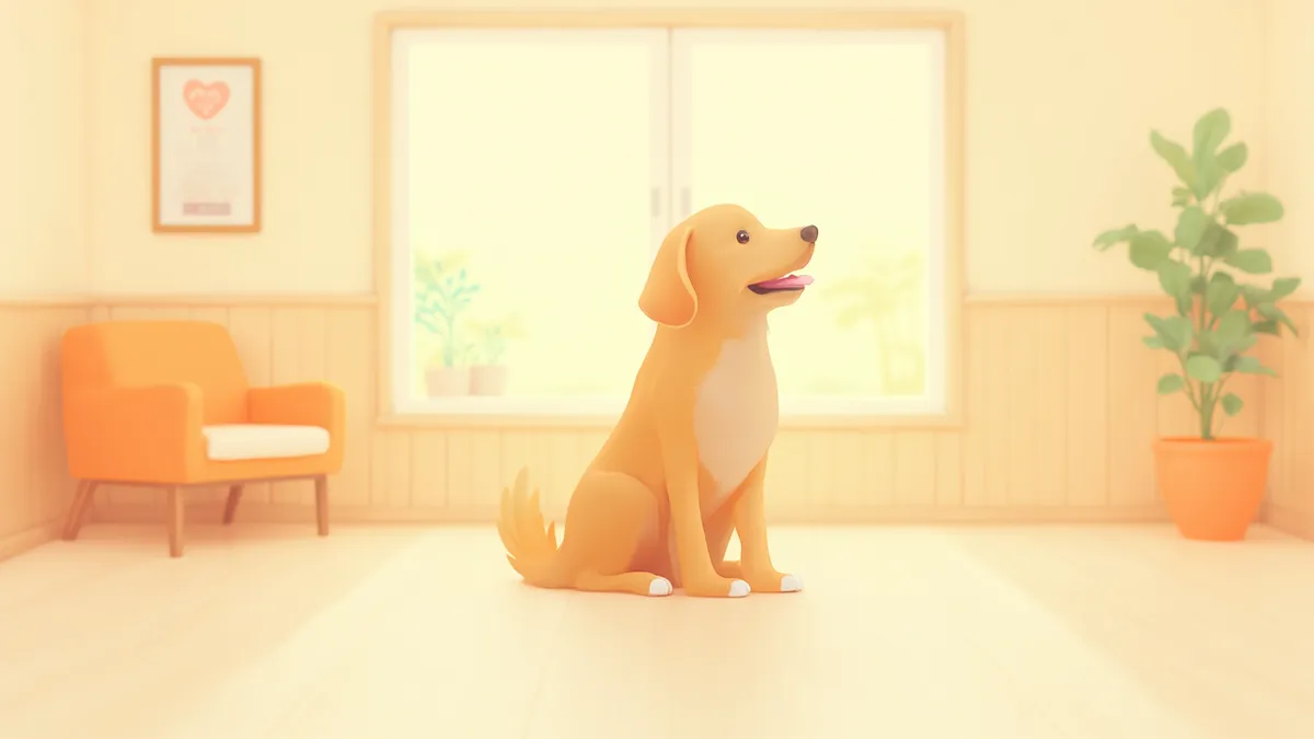 건강한 골든 리트리버가 앉아 있는 모습