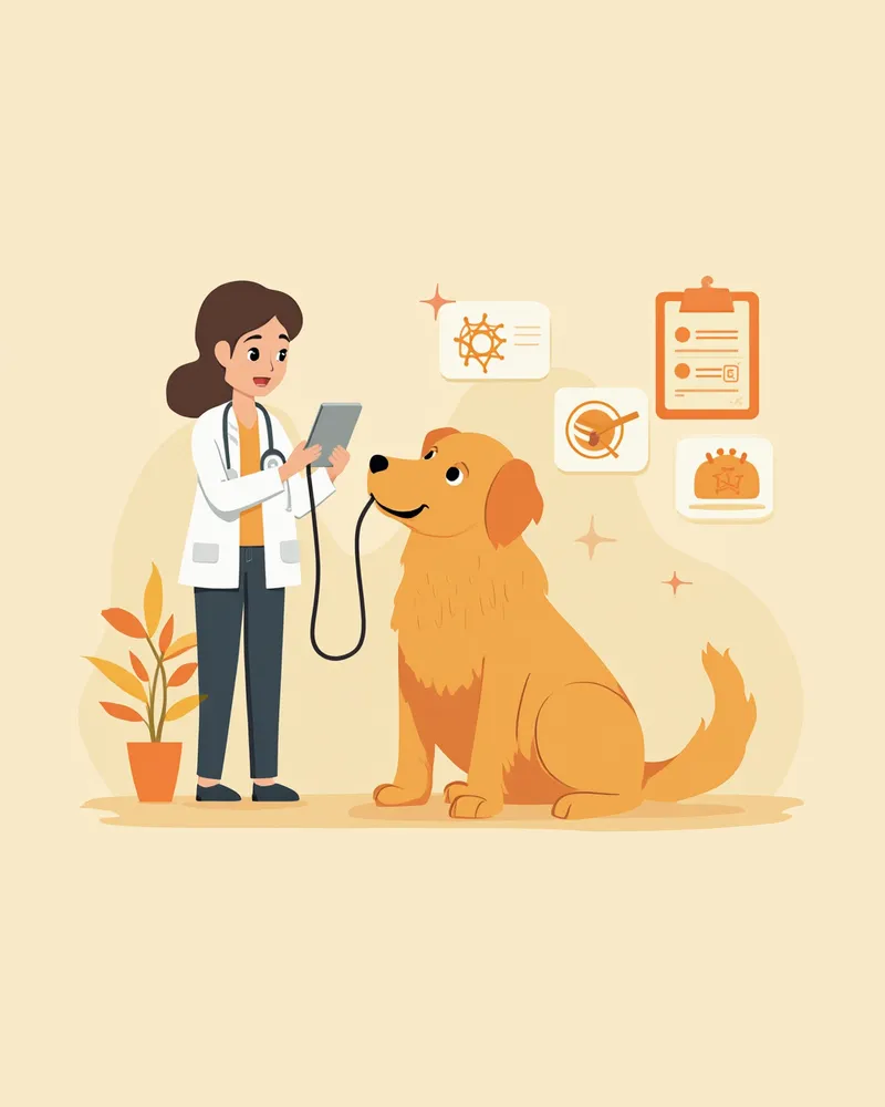 건강검진을 받고 있는 골든 리트리버