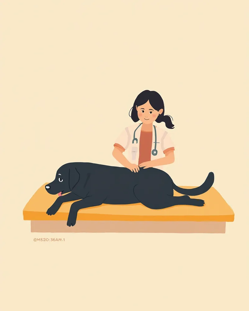 동물병원에서 고관절 검진을 받고 있는 래브라도리트리버