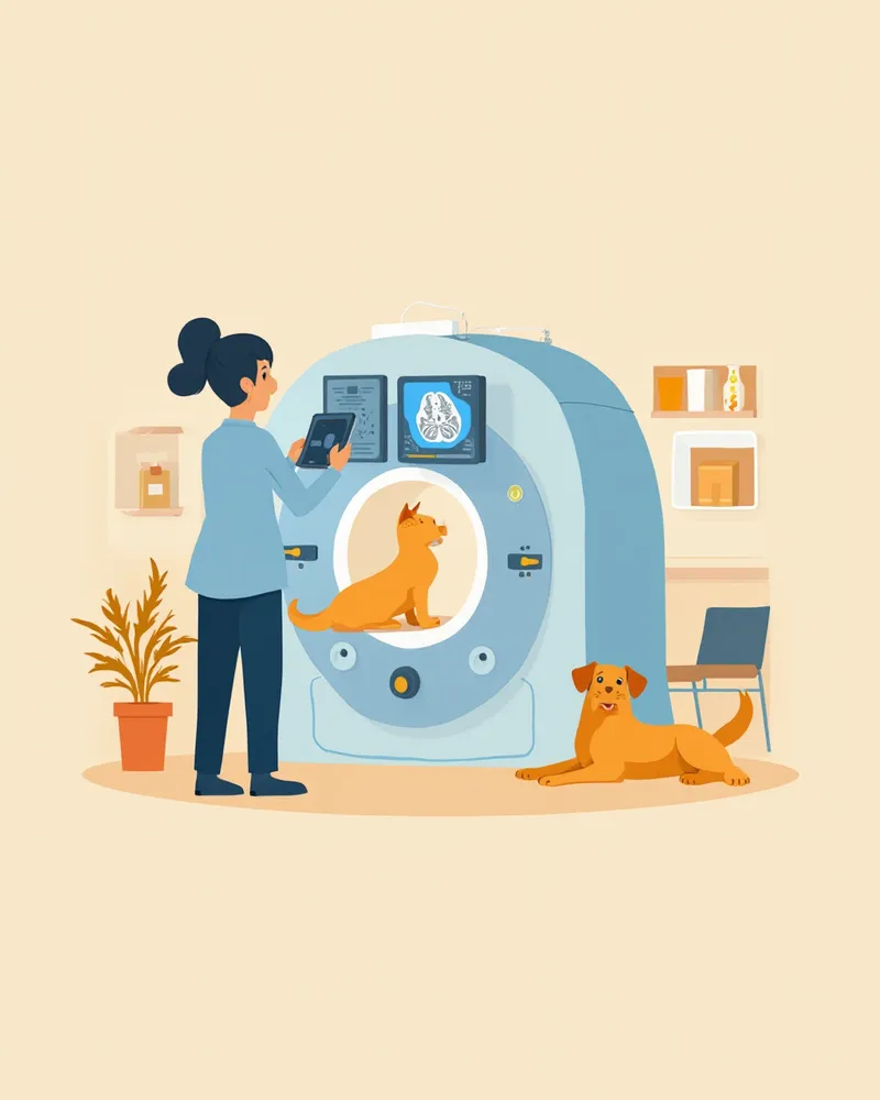 MRI 영상을 판독하는 수의 전문의의 모습