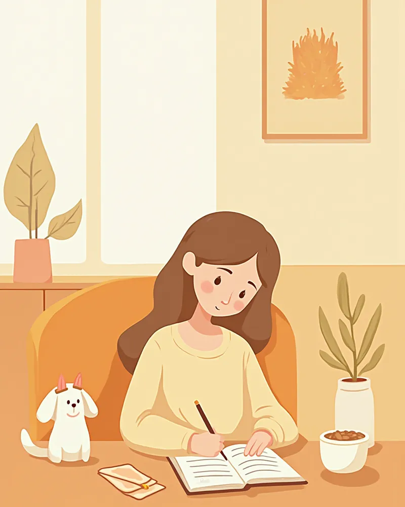 보호자가 반려견 건강 일지를 기록하는 모습