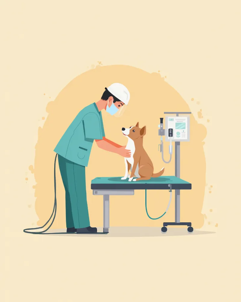 동물병원에서 강아지에게 수액 치료를 하는 수의사