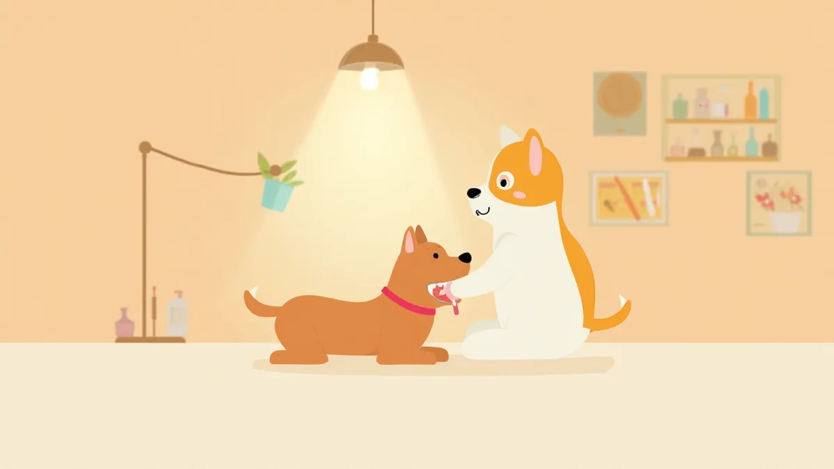 수의사가 강아지의 잇몸 상태를 확인하는 모습