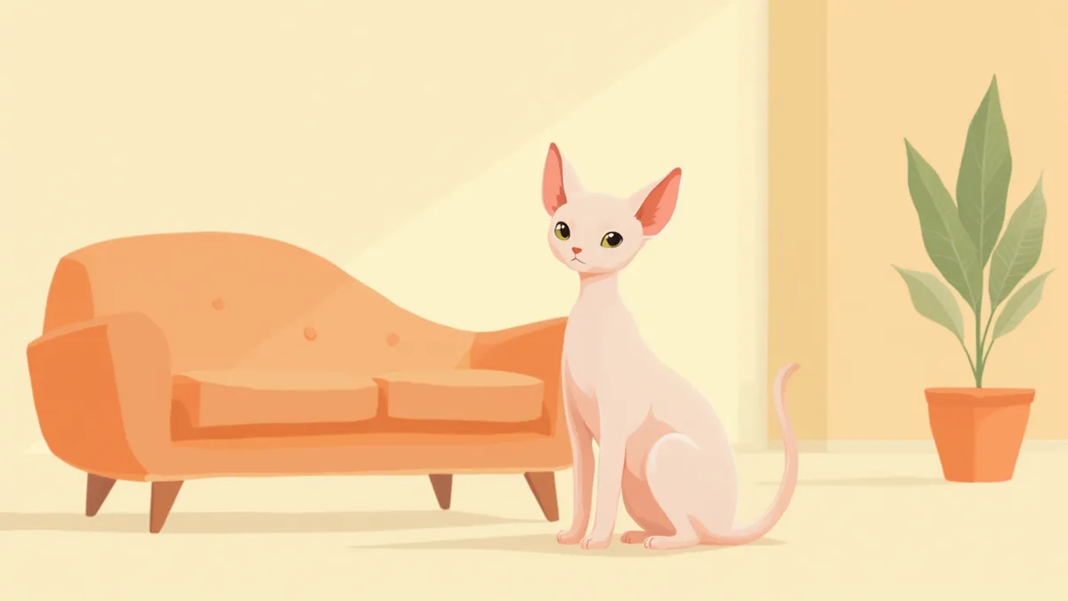 거실에 우아하게 앉아 있는 스핑크스 고양이