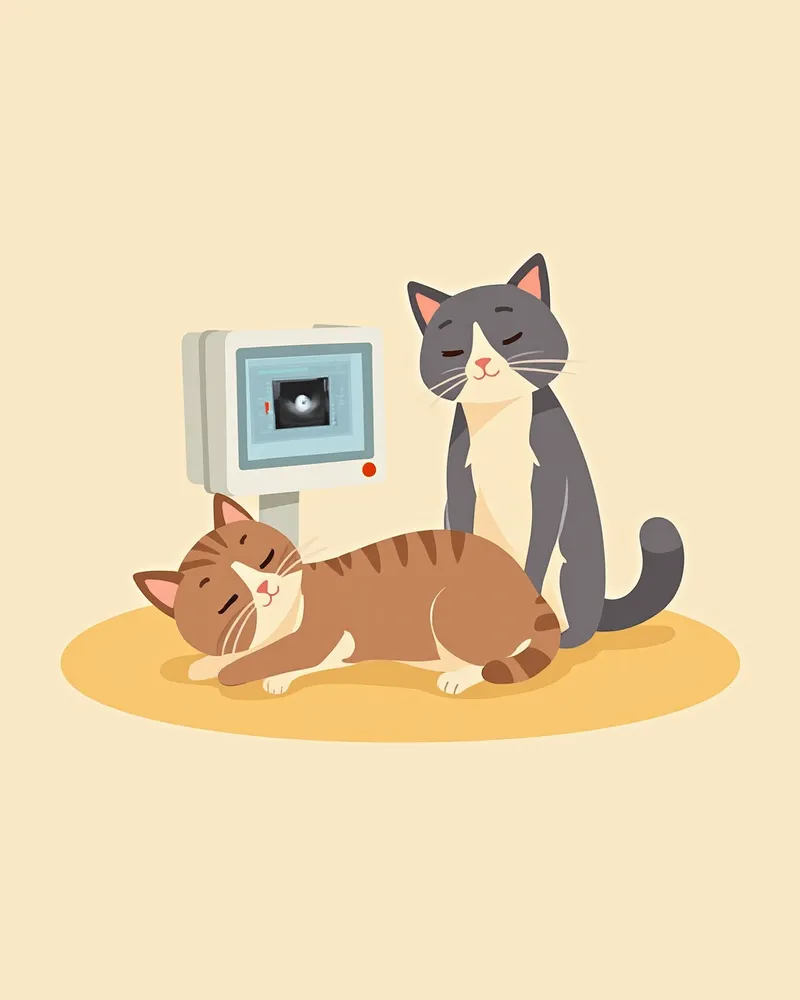 복부 초음파 검사를 받고 있는 고양이