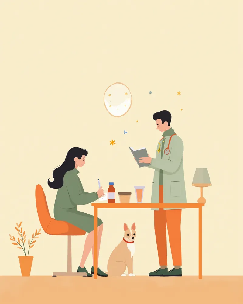 건강검진 준비물을 챙기는 보호자와 반려견