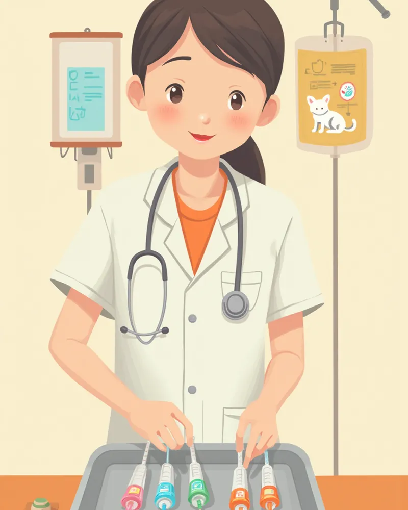 수의사가 강아지 마취 약물을 준비하는 모습