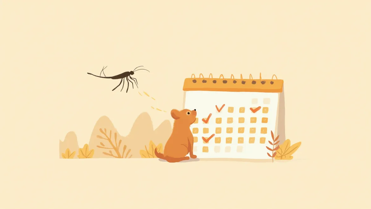 12개월 투약 캘린더와 함께 있는 강아지 일러스트