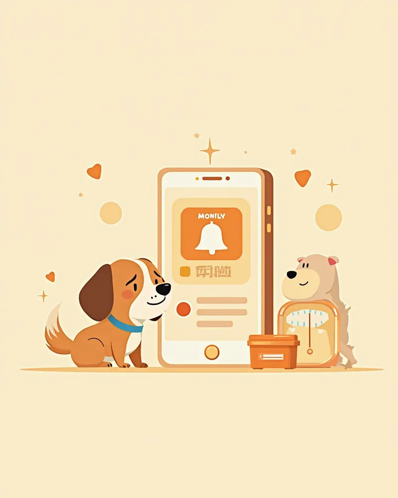 투약 알림이 뜬 스마트폰과 강아지 일러스트