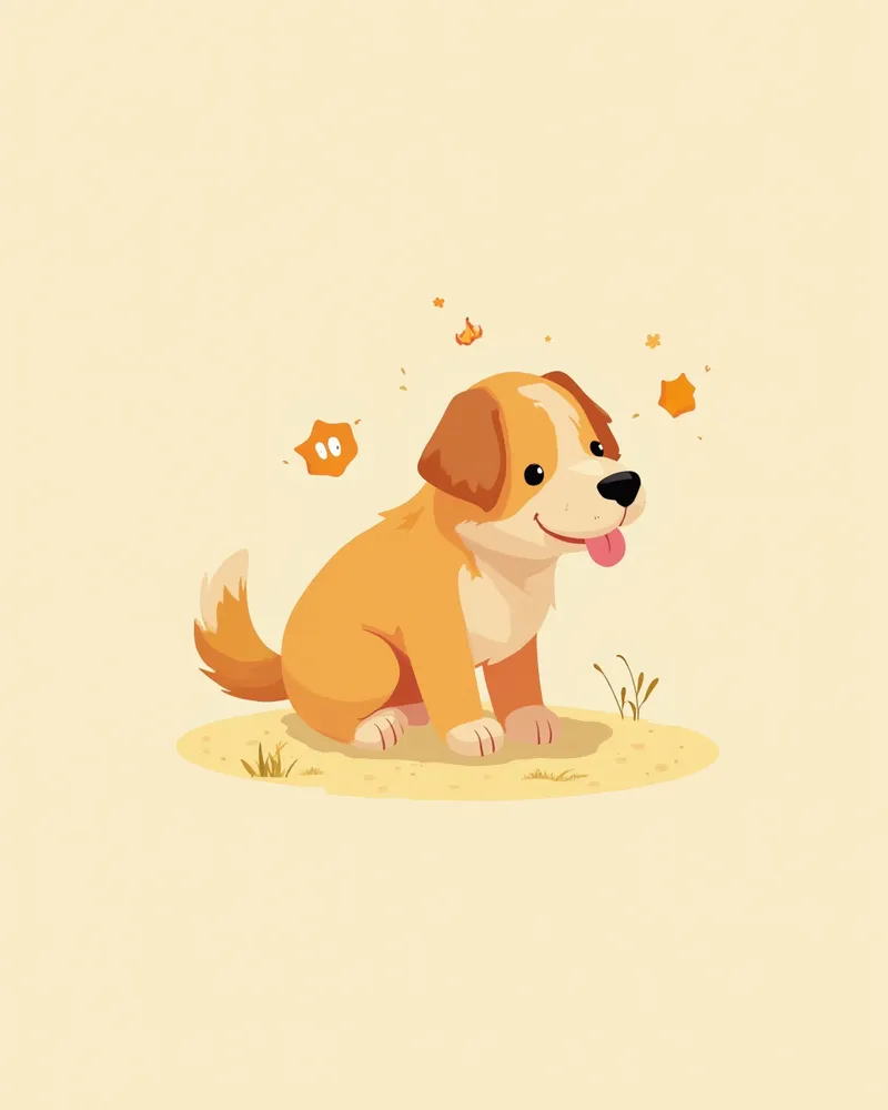 산책 중 지쳐 앉은 강아지 일러스트