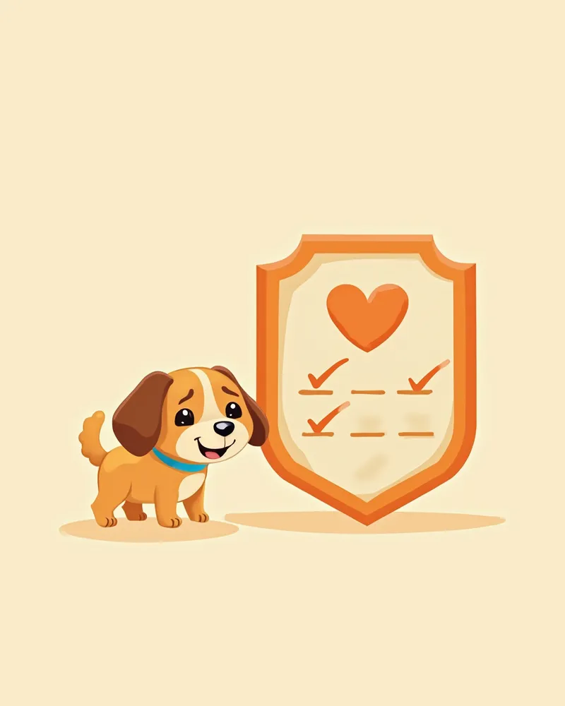 예방 방패 뒤의 건강한 강아지 일러스트