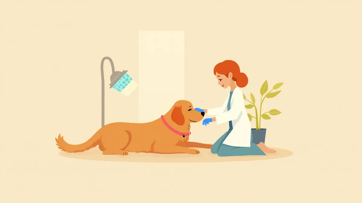 수의사가 강아지에게 심장사상충 혈액 검사를 시행하는 모습