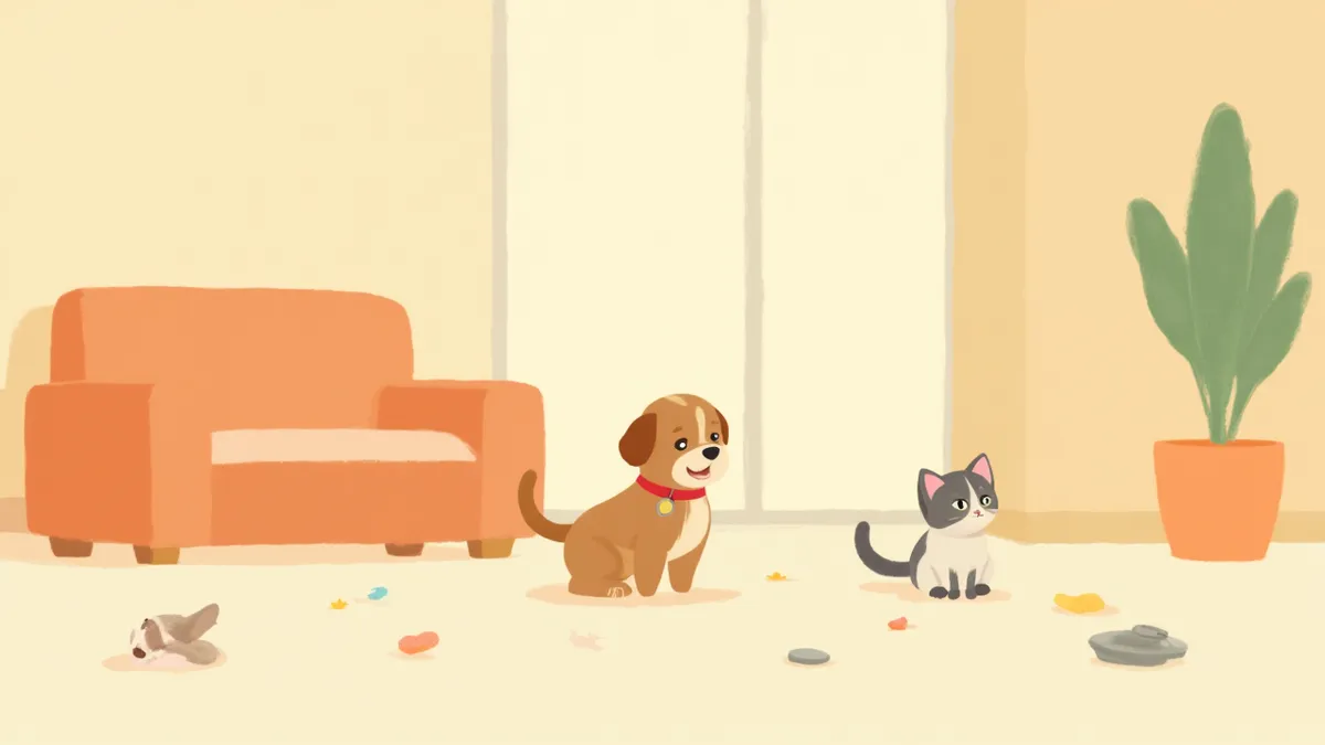 납·중금속 노출이 의심되는 상황에 놓인 강아지와 고양이 일러스트