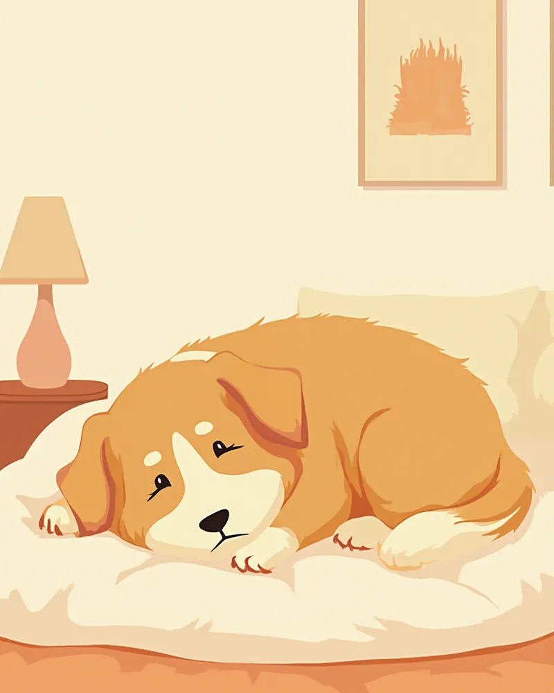 집에서 편안하게 회복 중인 강아지와 보호자